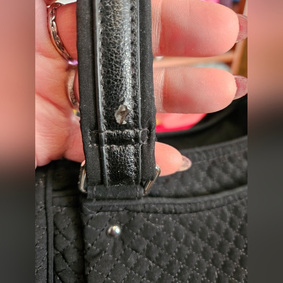 #649 Vera Bradley Black Quilted Tote +Bonus Bunny Sparkly Bag Charm - Picture 12 of 14